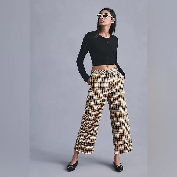 Maeve High-Rise Seersucker Wide Leg Plaid Trousers Size 12 by Anthropologie - Picture 2 of 11